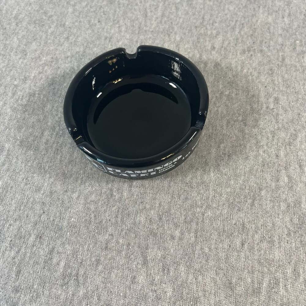 Vintage Flamingo Capri Hotel & Casino Las Vegas Black Glass Ashtray